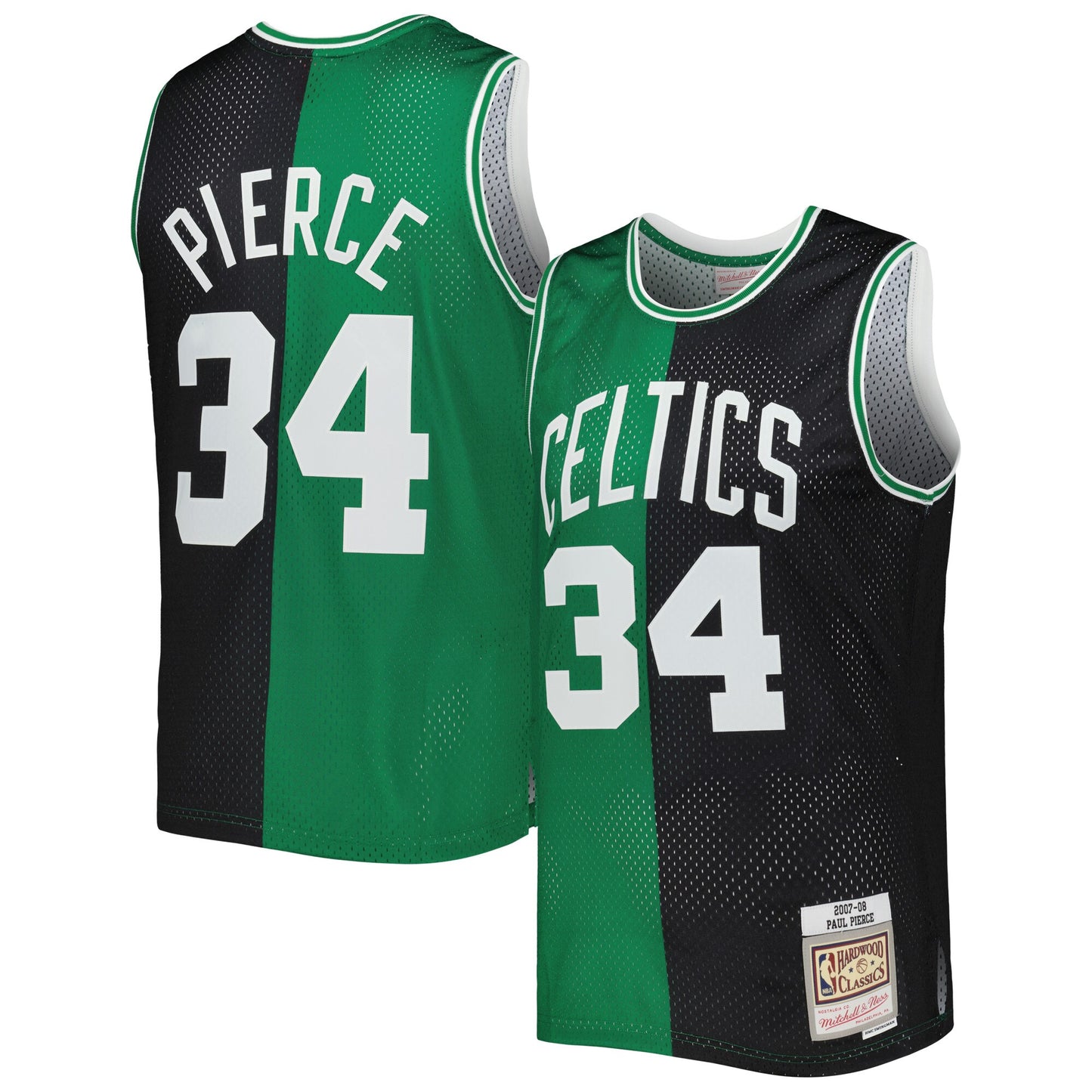 Paul Pierce Boston Celtics Mitchell & Ness Hardwood Classics 2007/08 Split Swingman Jersey - Black/Kelly Green