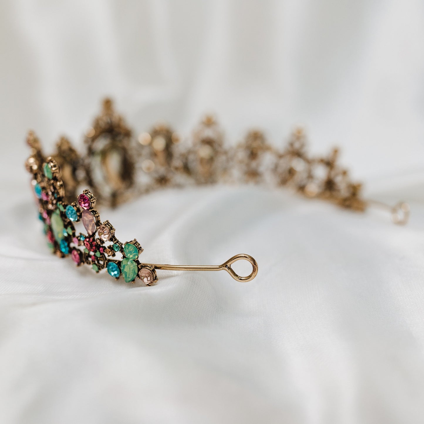 Tiara in Antique Gold, Pink and Blue Color Crystals